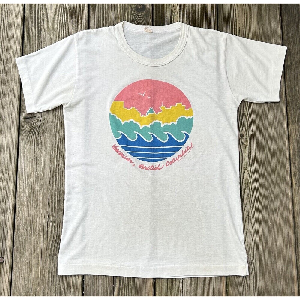 Vintage 80s Vancouver British Columbia Colorful White T-Shirt Sz Small USA Made